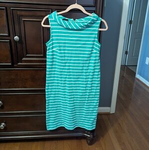 Talbots Blue and Green Sheath Dress Sleeveless Cowl Neck Midi